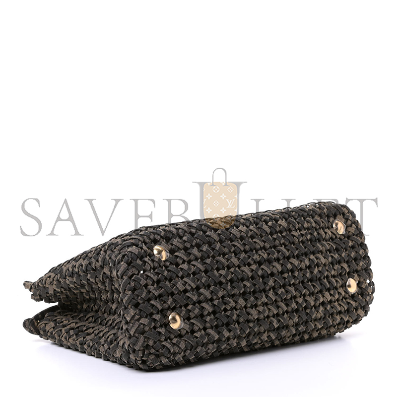 FENDI FABRIC JACQUARD FF 1974 WOVEN KNOTTED MEDIUM PEEKABOO ICONIC SATCHEL TOBACCO MORO (34*25*13cm) 